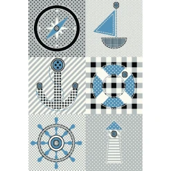 Giancasa Blau Kinderteppich Kinderzimmer Flachflorteppich Pflegeleicht 510 Grey