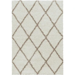 Giancasa Langflorteppich Kariert Hochflorteppich Shaggy Wohnzimmer 3401 BEIGE