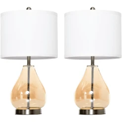 HOMCOM 2er-Tischlampenset Mit Leinen-Lampenschirm Weiß, Silber, Bernstein