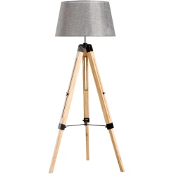 HOMCOM Stehlampe Höhenverstellbar Natur, Grau