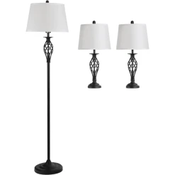 HOMCOM Stehlampe Inkl. 2 Tischlampen Schwarz, Weiß