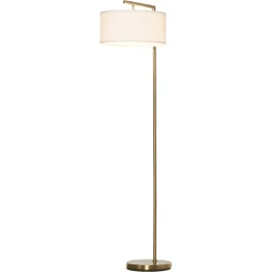 HOMCOM Stehlampe Mit Leinenstoffschirm Gold, Weiß