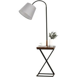 HOMCOM Stehlampe Mit Tisch Braun, Grau, Schwarz