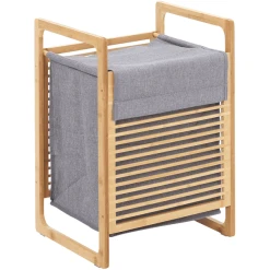 HOMCOM Wäschekorb Mit Deckel Natur, Grau