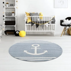 LIVONE Kinderteppich Kids Love Rugs Anker Rund Blau/weiss -Bieco-Shop livone kinderteppich kids love rugs anker rund blau weiss a410854 4