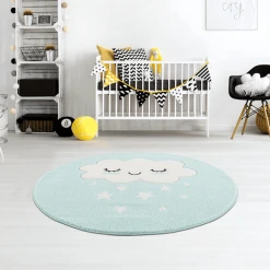 LIVONE Kinderteppich Kids Love Rugs WOLKE Rund Mint/weiss -Bieco-Shop livone kinderteppich kids love rugs wolke rund mint weiss a410835 4