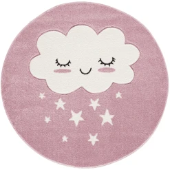 LIVONE Kinderteppich Kids Love Rugs WOLKE Rund Rosa/weiss
