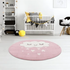 LIVONE Kinderteppich Kids Love Rugs WOLKE Rund Rosa/weiss -Bieco-Shop livone kinderteppich kids love rugs wolke rund rosa weiss a410833 4