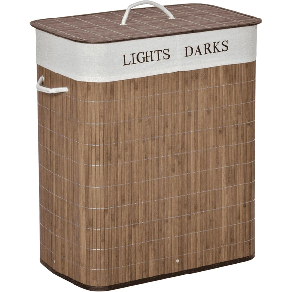 Outsunny Wäschekorb 2 Große Fächer, Bambusschale Braun, Weiß 3 Outsunny Wäschekorb 2 Große Fächer, Bambusschale Braun, Weiß