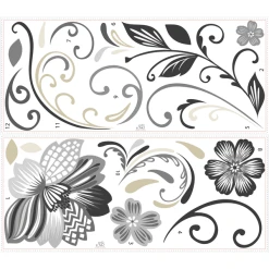 Roommates Room Mates Blumen Schwarz Weiß Mehrfarbig